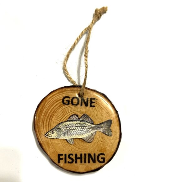 "Gone Fishing" 5 Rustic Wooden Pendant - HAND CRAFTED IN USA, NEW - Picture 5 of 15